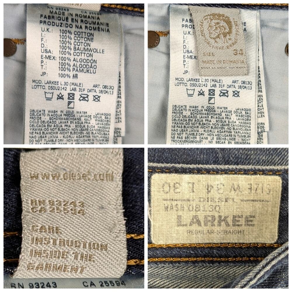 Diesel Larkee 0813Q Men’s Straight Leg Jeans Dark Wash Size 34 J1711 - Picture 8 of 8